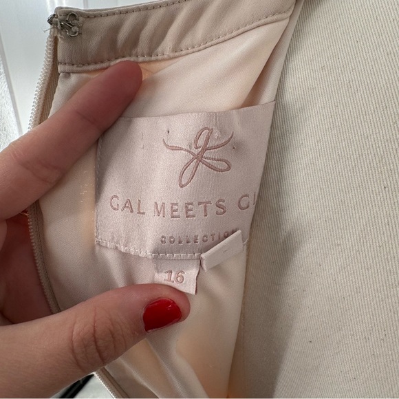 Gal Meets Glam Cream Marilyn Satin Fit & Flare Dress Pockets Size 16 - Picture 8 of 11